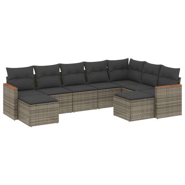 vidaXL 9 Piece Garden Sofa Set with Cushions Grey Poly Rattan