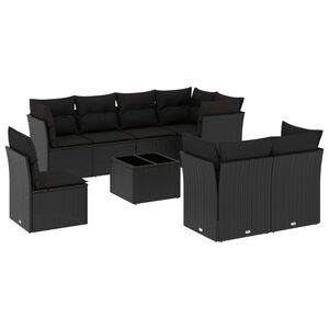 vidaXL 9 Piece Garden Sofa Set with Cushions Black Poly Rattan