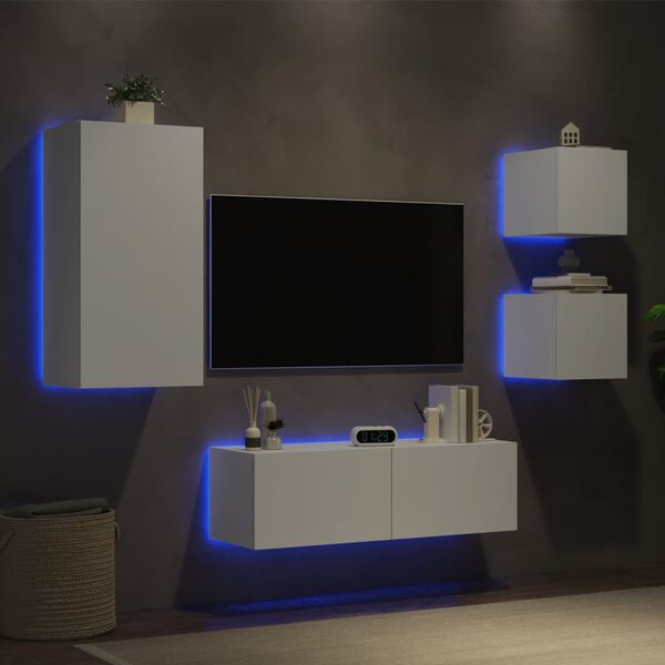 vidaXL 4 Piece TV Wall Cabinets with LED Lights White