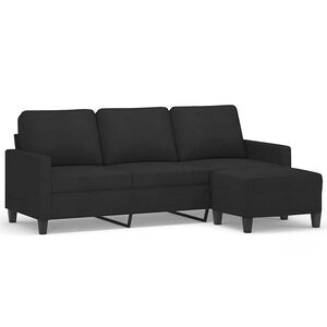 vidaXL 3-Seater Sofa with Footstool Black 180 cm Fabric