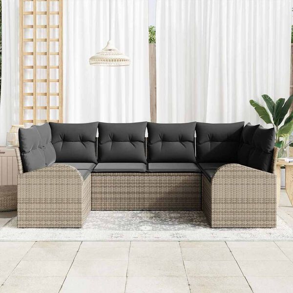vidaXL Garden Sofa Set with Cushion 6 pcs Grey Poly Rattan
