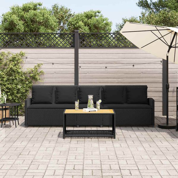 vidaXL Garden Sofa 5-Seater with Cushions Black Poly Rattan