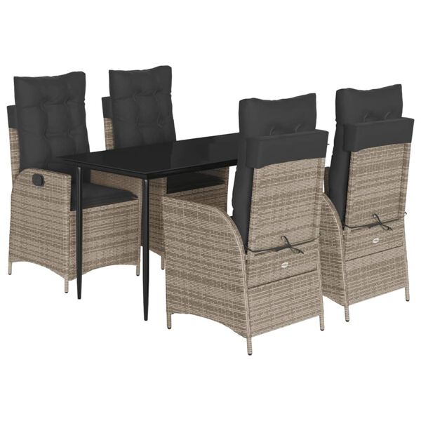 vidaXL 5 Piece Garden Dining Set with Cushions Grey Poly Rattan