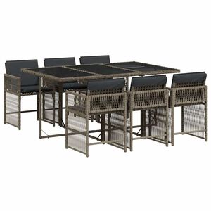 vidaXL 7 Piece Garden Dining Set with Cushions Grey Poly Rattan