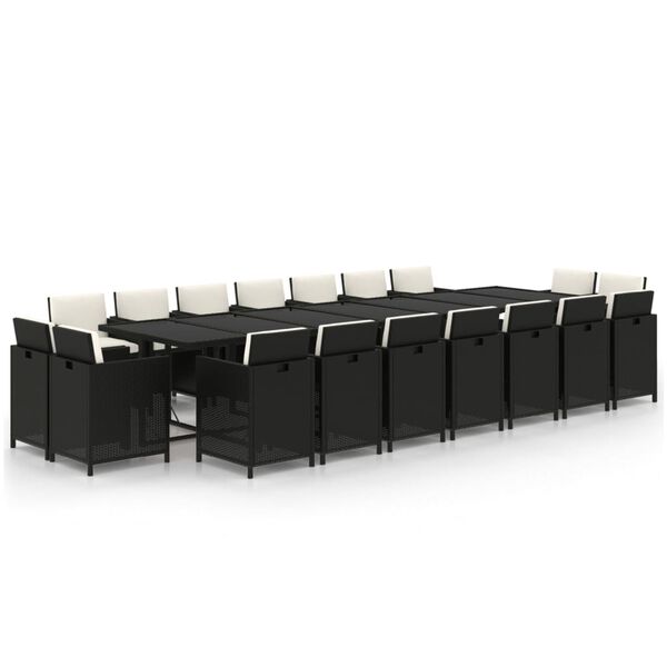 vidaXL 19 Piece Garden Dining Set with Cushions Poly Rattan Black