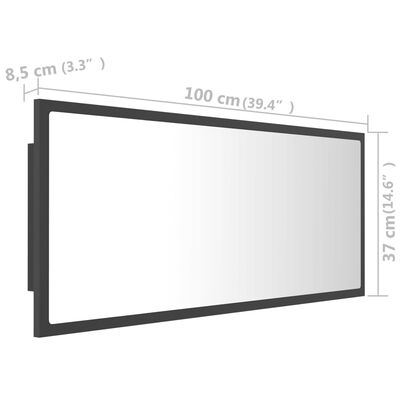 vidaXL LED Bathroom Mirror Grey 100x8.5x37 cm Acrylic