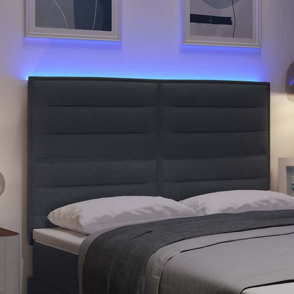 vidaXL LED Headboard with LED Strip Lights Dark Grey 144 cm Polyester