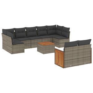 vidaXL 10 Piece Garden Sofa Set with Cushions Grey Poly Rattan