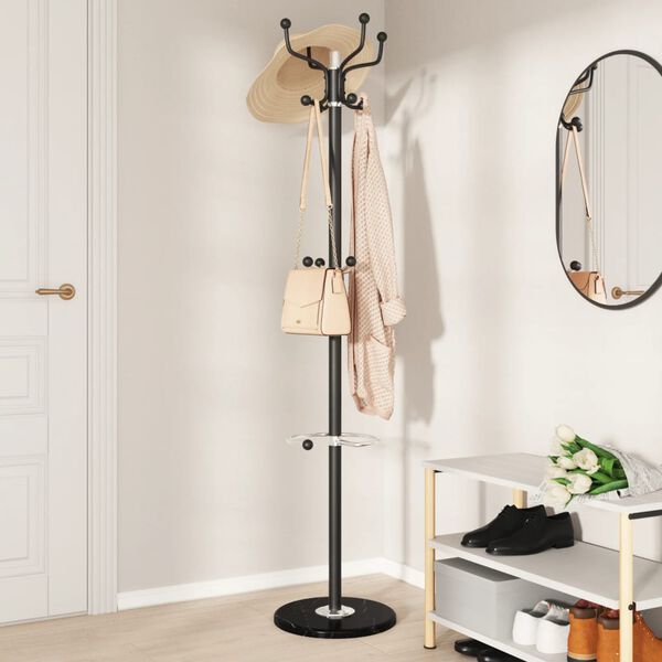 vidaXL Coat Stand with Umbrella Holder Black 180 cm Powder-coated Iron