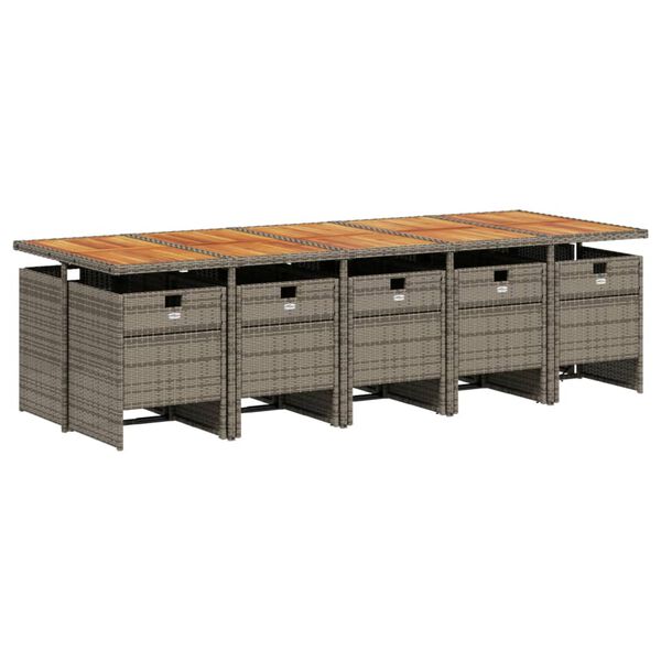 vidaXL 11 Piece Garden Dining Set with Cushions Grey Poly Rattan