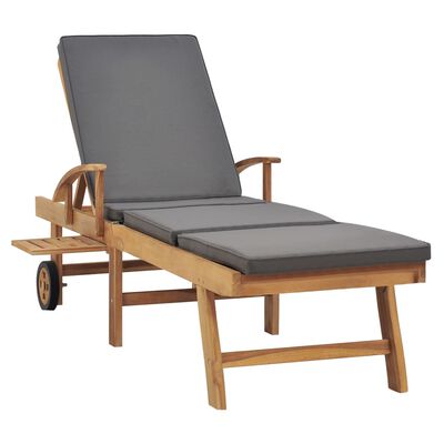 vidaXL Sun Lounger with Cushion Solid Teak Wood Dark Grey