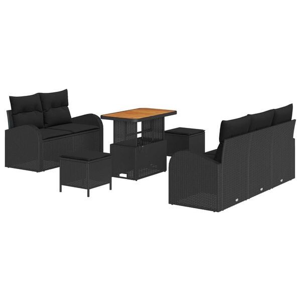 vidaXL Garden Sofa Set with Cushion 8 pcs Black Poly Rattan