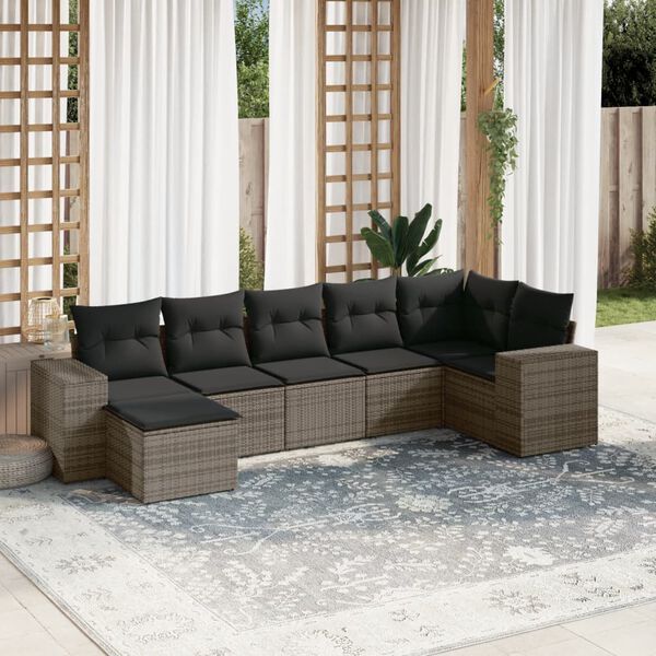 vidaXL 7 Piece Garden Sofa Set with Cushions Grey Poly Rattan