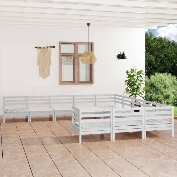 vidaXL 11 Piece Garden Lounge Set White Solid Wood Pine