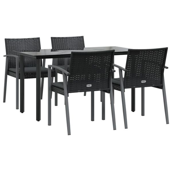 vidaXL 5 Piece Garden Dining Set with Cushions Poly Rattan and Steel