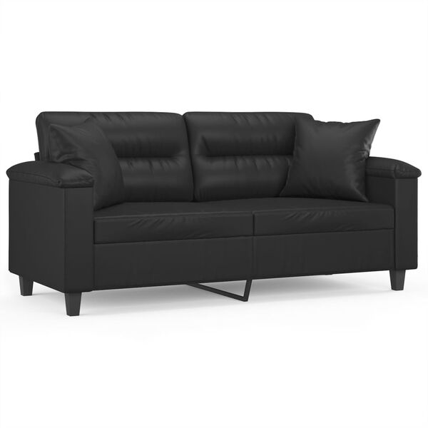vidaXL 2-Seater Sofa with Throw Pillows Black 140 cm Faux Leather