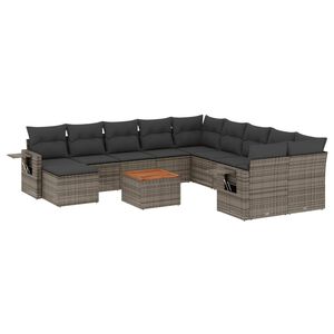 vidaXL 12 Piece Garden Sofa Set with Cushions Grey Poly Rattan