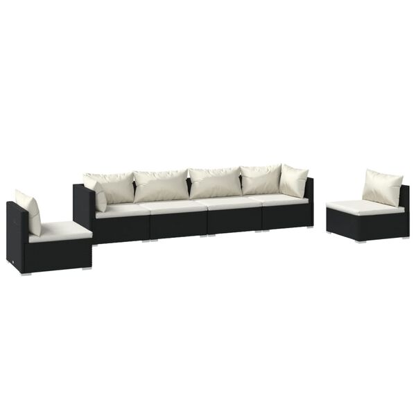 vidaXL 6 Piece Garden Lounge Set with Cushions Poly Rattan Black