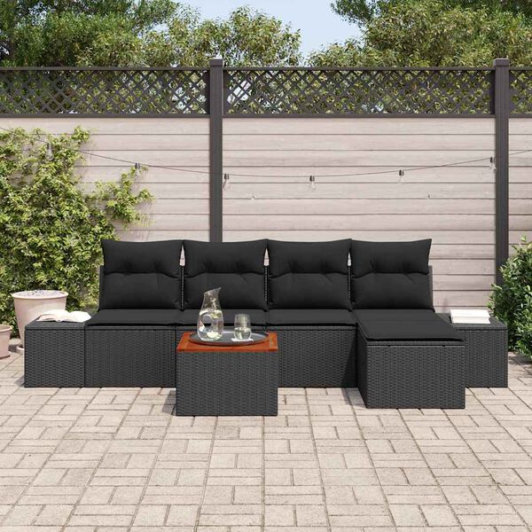 vidaXL Garden Sofa Set with Cushion 6 pcs Black Poly Rattan