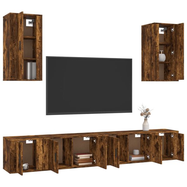 vidaXL 6 Piece TV Cabinet Set Smoked Oak Engineered Wood