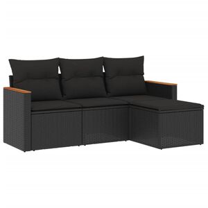 vidaXL 4 Piece Garden Sofa Set with Cushions Black Poly Rattan