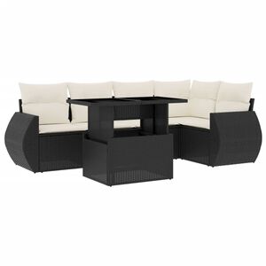vidaXL 6 Piece Garden Sofa Set with Cushions Black Poly Rattan
