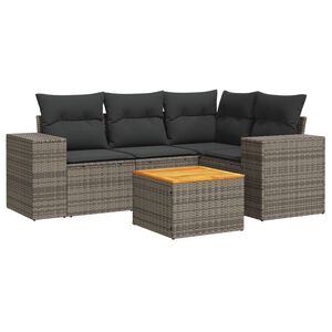 vidaXL 5 Piece Garden Sofa Set with Cushions Grey Poly Rattan