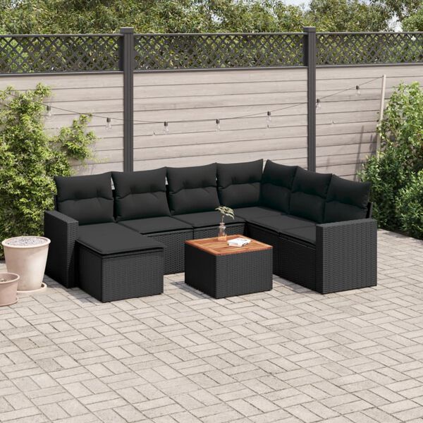 vidaXL 8 Piece Garden Sofa Set with Cushions Black Poly Rattan