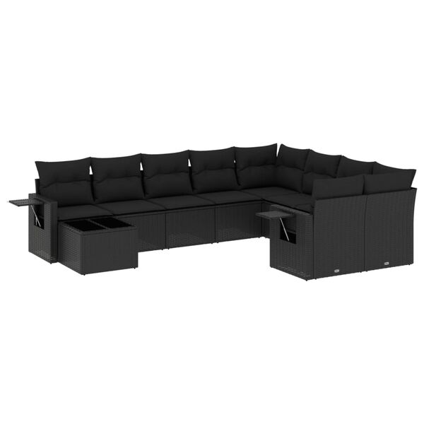 vidaXL 10 Piece Garden Sofa Set with Cushions Black Poly Rattan
