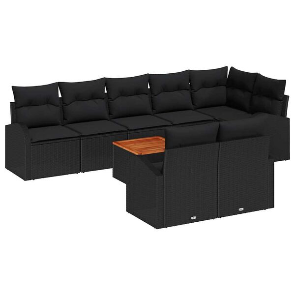 vidaXL Garden Sofa Set with Storage 9 pcs Black Poly Rattan