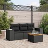 vidaXL 4 Piece Garden Sofa Set with Cushions Black Poly Rattan