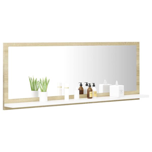 vidaXL Bathroom Mirror White and Sonoma Oak 100x10.5x37 cm Engineered Wood