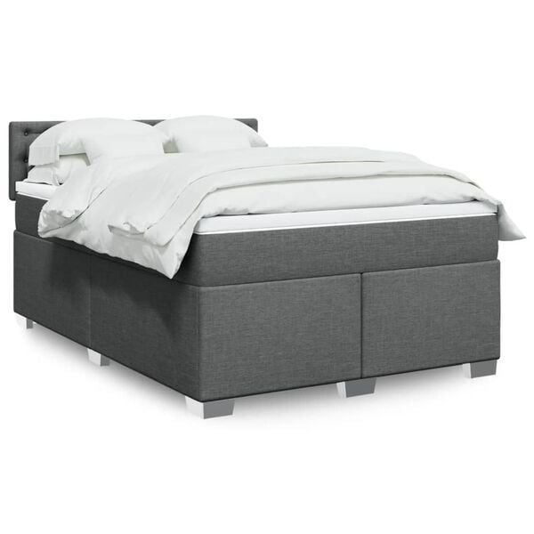vidaXL Box Spring Bed with Mattress Dark Grey Queen Fabric