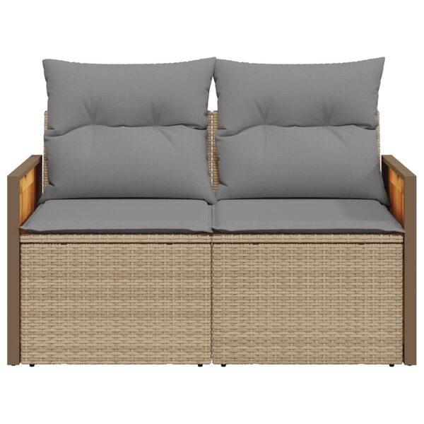 vidaXL Garden Sofa with Cushions 2-Seater Beige Poly Rattan