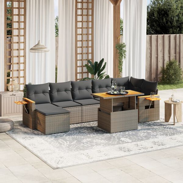 vidaXL 8 Piece Garden Sofa Set with Cushions Grey Poly Rattan