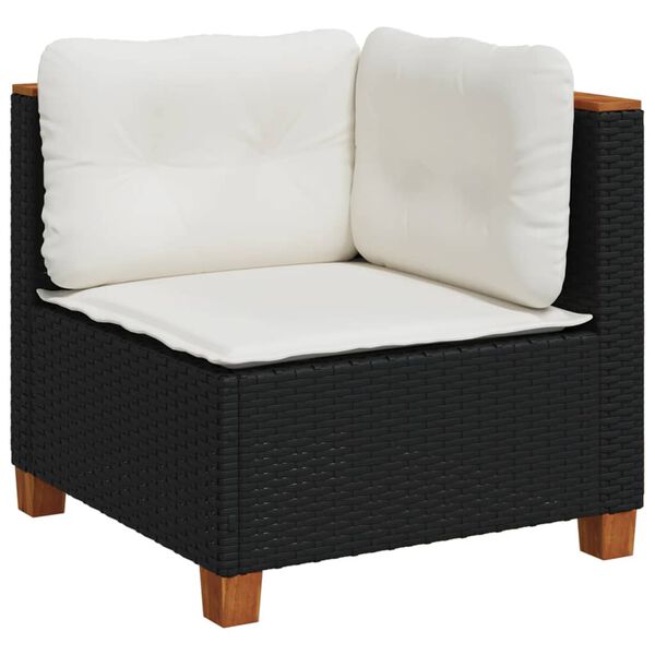 vidaXL Garden Sofa Corner with Cushions Black Poly Rattan