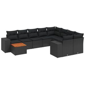 vidaXL 10 Piece Garden Sofa Set with Cushions Black Poly Rattan