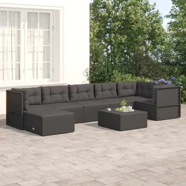 vidaXL 7 Piece Garden Lounge Set with Cushions Black Poly Rattan