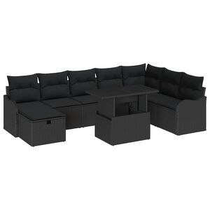 vidaXL Garden Sofa Set 9 pcs Black Poly Rattan