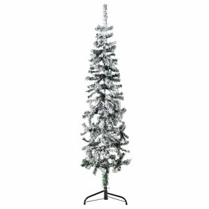 vidaXL Artificial Half Christmas Tree | Green and white | PVC, steel | Slim