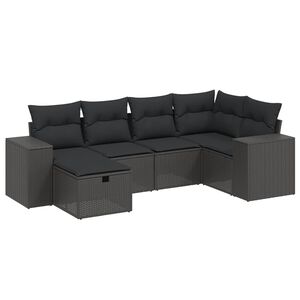 vidaXL 6 Piece Garden Sofa Set with Cushions Black Poly Rattan