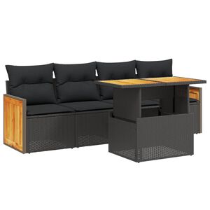 vidaXL 5 Piece Garden Sofa Set with Cushions Black Poly Rattan