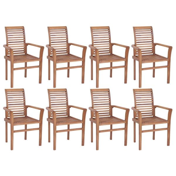 vidaXL Stacking Dining Chairs 8 pcs Solid Teak Wood