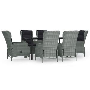 vidaXL 7 Piece Garden Dining Set Light Grey Poly Rattan