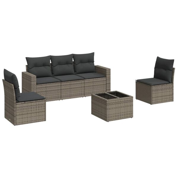 vidaXL 6 Piece Garden Sofa Set with Cushions Grey Poly Rattan