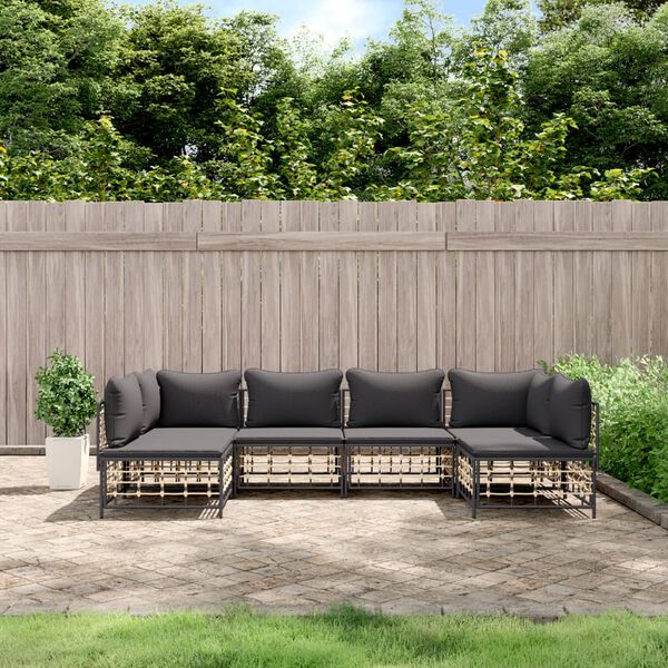 vidaXL 6 Piece Garden Lounge Set with Cushions Anthracite Poly Rattan