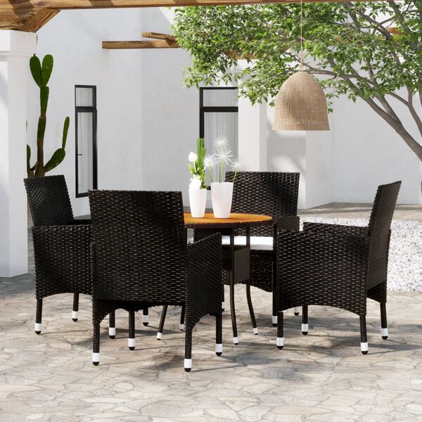 vidaXL 5 Piece Garden Dining Set Poly Rattan Black