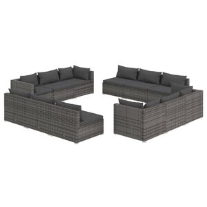 vidaXL 12 Piece Garden Lounge Set with Cushions Poly Rattan Grey