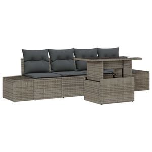vidaXL Garden Sofa Set 5 pcs Grey Poly Rattan & Powder-Coated Steel