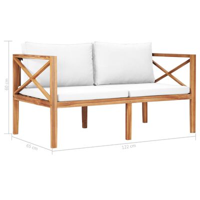 vidaXL Garden Bench with Cream Cushions Solid Teak Wood